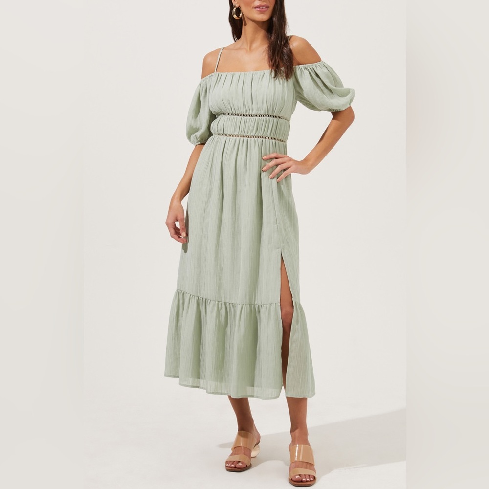 Astr off the shoulder puff sleeve midi dress